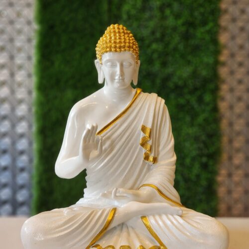 Aura White Gold Fibre Buddha Statue