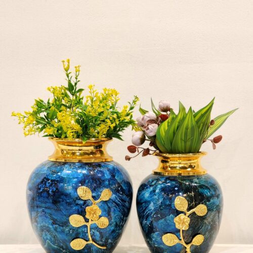 Table Top Blue Metal Vases