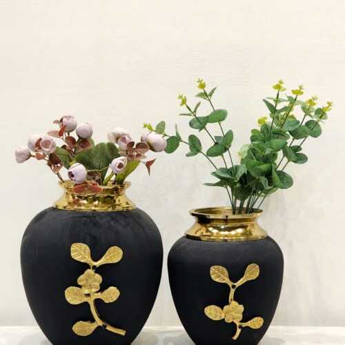 Black table top metal vases