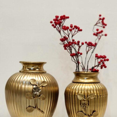Golden Textured Metal Vases | Set of 2