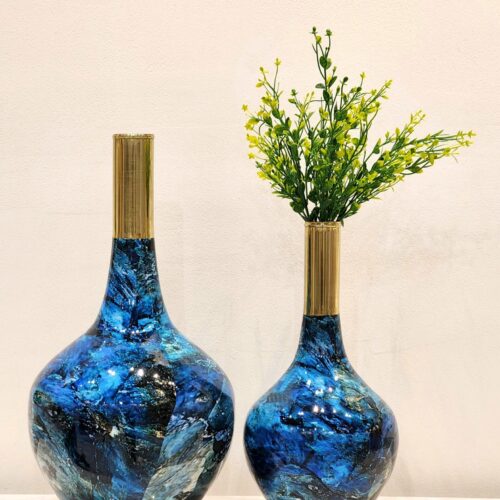 Blue Marble Finish Metal Vases