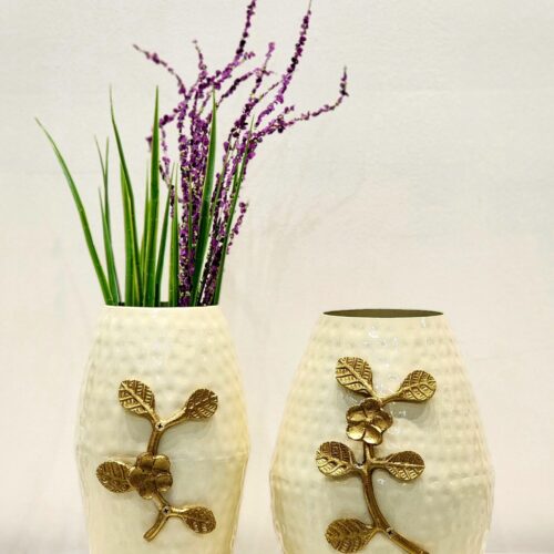 Off-White Textured Metal Vases
