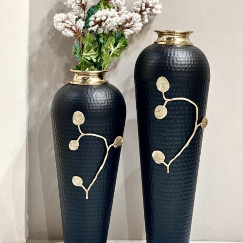 Black Textured floor metal vases
