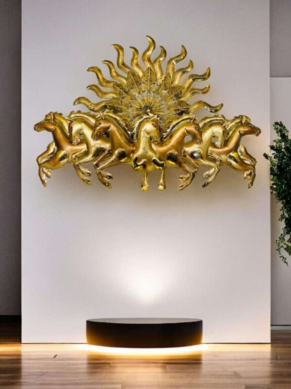 Large Golden 7 Horses Metal Wall Art With LED
