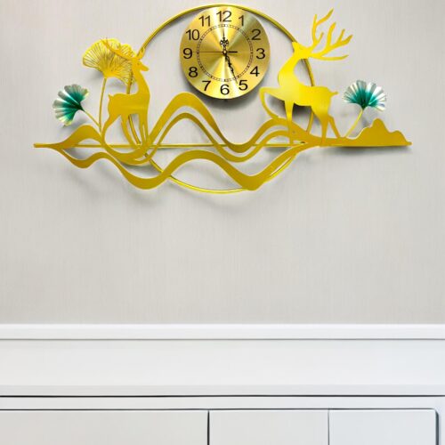 Golden Deer Metal Wall Clock for Living Room
