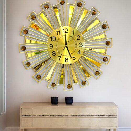 Round Golden Metal Wall Clock for Home