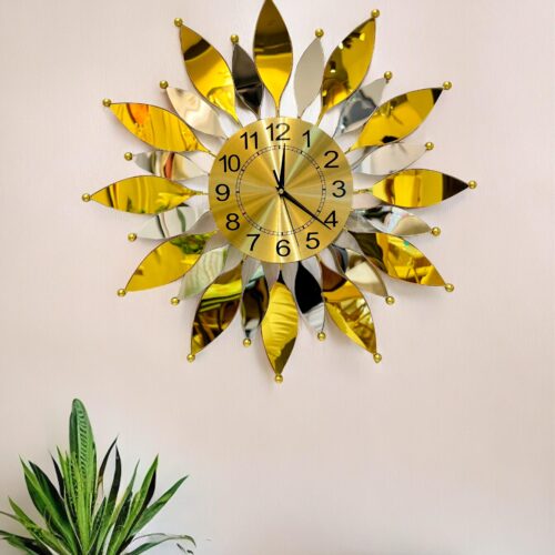 Golden Floral Metal Wall Clock For Home