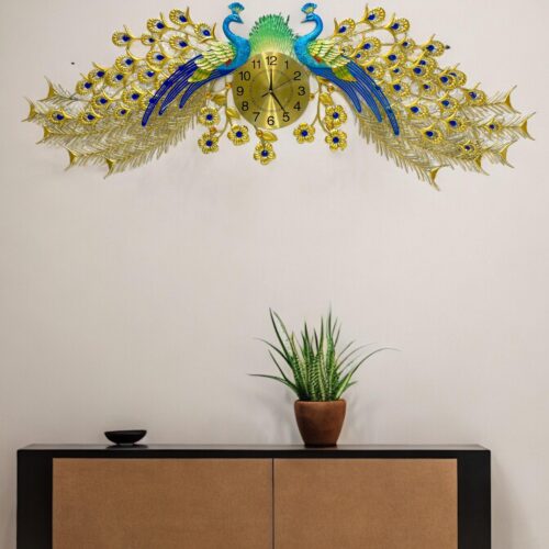Designer Peacock Metal Wall Clock for Living Room