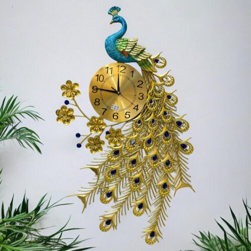 Imported Peacock Metal Wall Clock for Home