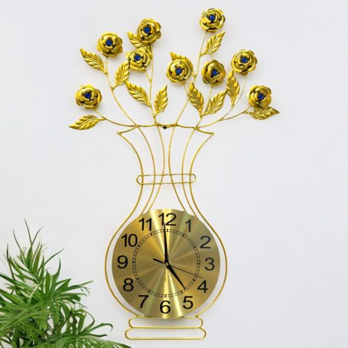 Golden floral Metal Wall Clock for Home