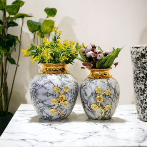 Table Top Grey Metal Vases | Set of 2