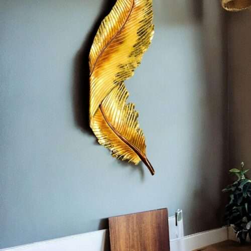 Golden Feather Metal Wall Art
