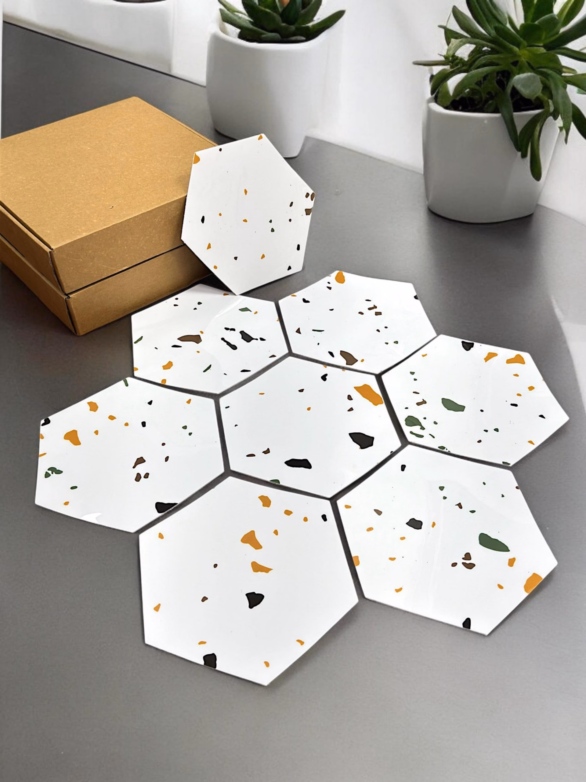 UV Hexagon Marble Stickers (Multicolor- Set of 30)