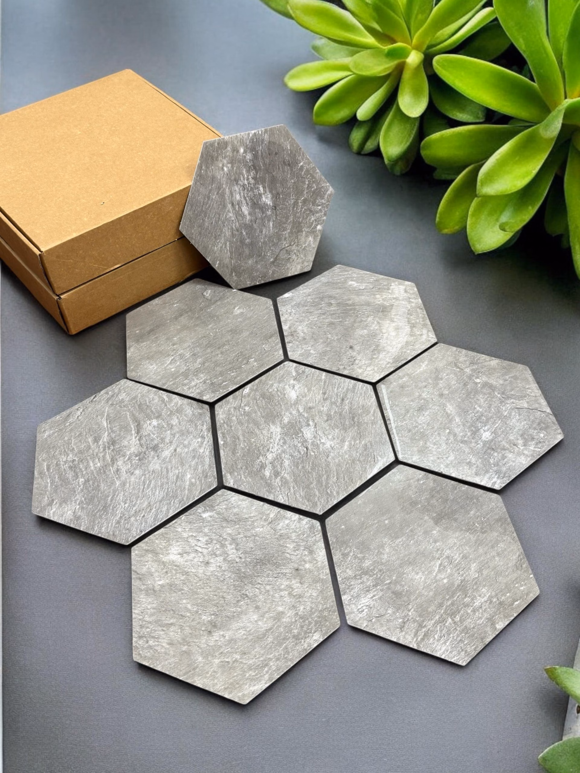 UV Hexagon Marble Stickers (Slate Grey -Set of 30)